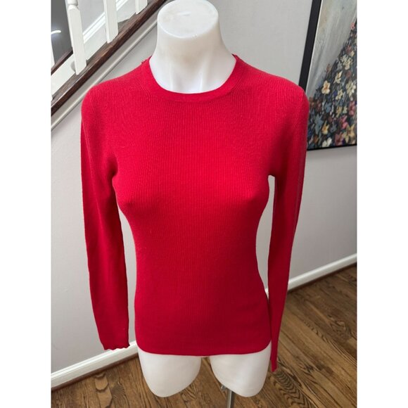 Michael Kors Crimson Red Crewneck Ribbed Cashmere Sweater Size Small - Picture 1 of 3